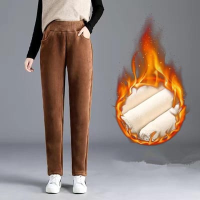 Damesmode Winter Dikkere pluche corduroy casual broek Warme broek met hoge taille M bruin