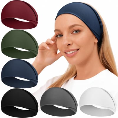 longziming - Dameshoofdbanden - Elastische hoofdband - Sporthoofdband - Set van 6, zacht en wolkencomfortabel - Vochtafvoerend, houdt zweet uit uw ogen - Brede antislip pasvorm, verschuift niet tijdens sport - Veelzijdige stijlen