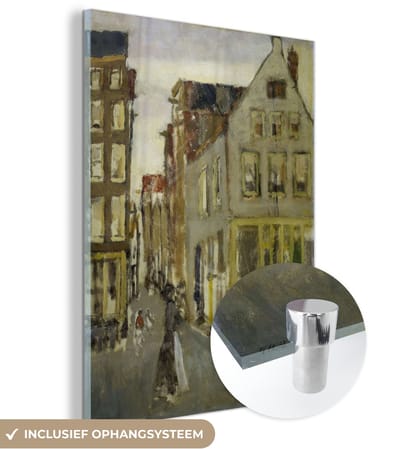 ® Glasschilderij 120x160 cm - Schilderij acrylglas - De Lauriergracht bij de Tweede Laurierdwarsstraat - Schilderij van George Hendrik Breitner - Foto op glas - Muurdecoratie woonkamer - Wanddecoratie slaapkamer - Schilderijen