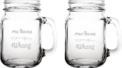 Gegraveerde set drinkglazen 45cl Mr. Never wrong - Mrs. Never wrong