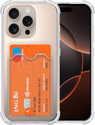 Hoesje Geschikt voor iPhone 16 Pro Max Hoesje met Pashouder Siliconen Shockproof Case - Arara Backcover- Transparant