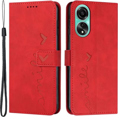 Coverup Hoesje - Geschikt voor OPPO A58 Hoesje - Coverup Smile Book Case - Rood