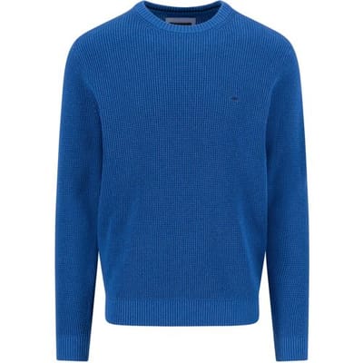 Fynch-Hatton Trui Uni Color O-Neck Structure Supersoft Cotton Harbor Blue / male