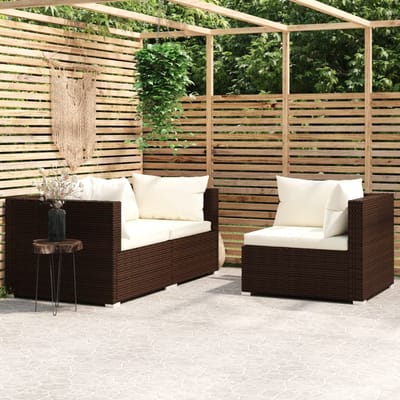 vidaXL - 3-delige - Loungeset - met - kussens - poly - rattan - bruin