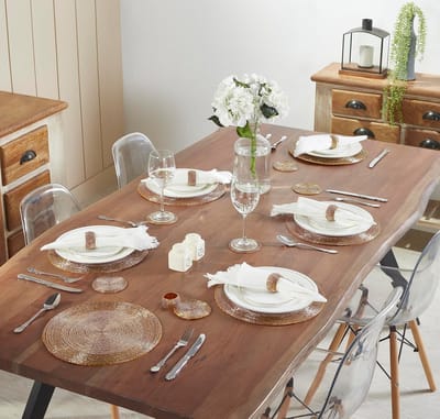 Placemats Onderzetters Ringen - Tafeldecoratie Set - Dineren met Stijl - Handgemaakt met Kralen - Set van 12 - Goudkleurig