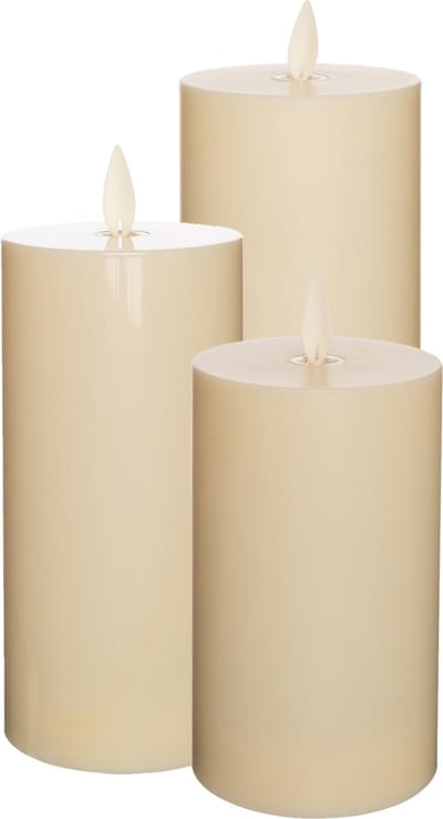 Anna's Collection LED kaarsen/stompkaarsen -set 3x st - ivoor wit - D8 cm - buiten - timer