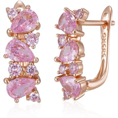 Glanzende Roze Natuurlijke Zirconia Vol Gezet Druppeloorbellen Voor Vrouwen Luxe Feest Rose Goudkleurig Dagelijkse Fijne Sieraden Cadeau gray
