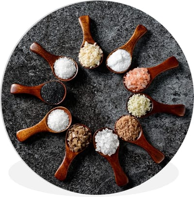 WallCircle - Wandcirkel 30x30 - Lepel - Kruiden - Specerijen - Keuken - Industrieel - Ronde schilderijen woonkamer - Wandbord rond - Muurdecoratie cirkel - Kamer decoratie binnen - Wanddecoratie muurcirkel - Woonaccessoires