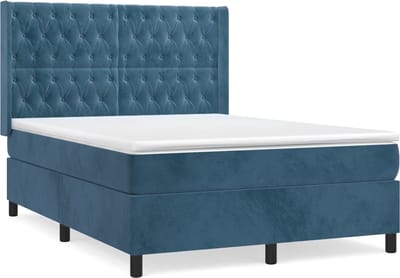 vidaXL - Boxspring - met - matras - fluweel - donkerblauw - 140x200 - cm