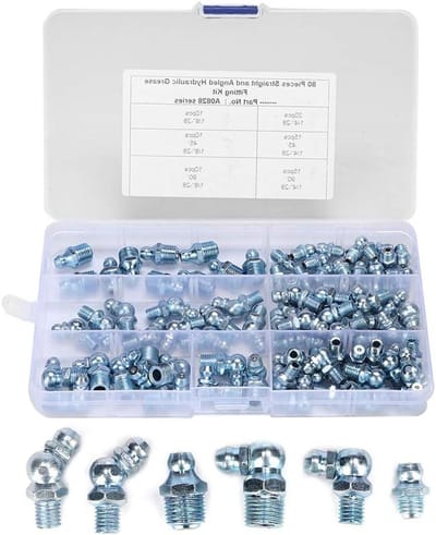 Ronte - Smeernippel Assortiment Kits, 1/8in 1/4in, 45° 90° 180°, Ijzer Zink Plating, Hydraulische Zerk Fitting, Voor Slang Buis - 80 Stuks