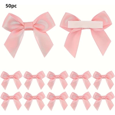 Nœud en ruban auto-adhésif de 2,5 pouces 50 pièces avec ruban, pour l'emballage cadeau, ruban adhésif double face nœud en ruban pré-fait, pour la fabrication d'artisanat 50pcs rose