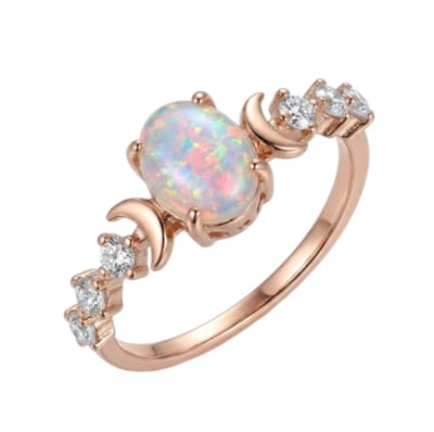 Wit roos goudkleurige ring dames maat 6 met steen ovale opaal look steen maan details minimalistische ring smalle band ring met transparante stenen