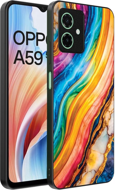 Smartphonica Telefoonhoesje Geschikt voor Oppo A59 met Regenboog Goud Marmer Opdruk - TPU Backcover Case Rainbow Gold Marble Design geschikt voor Oppo A59