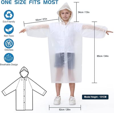 2 stuks regenjas voor kinderen, waterdicht, regenjas, regenjas, voor jongens en meisjes, transparant, regenponcho, regencape , wit