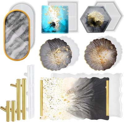 Siliconen Mallen voor Coasters en Epoxy Resin Tray Set, 7-delige DIY Gietvormen voor Kunst en Ambacht