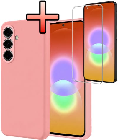 Hoesje - Met Screenprotector - Geschikt voor Samsung Galaxy A27 - Sterk & Shockproof - Back Cover - Siliconen Case - Telefoon Hoes - Lichtroze