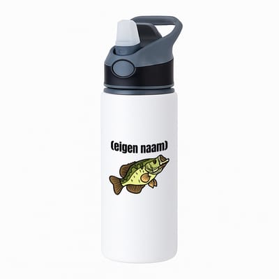 Hacebo® - vis met eigen naam waterfles met rietje zwart - Vis - vissen liefhebbers - iemand die houdt van vissen - verjaardag - cadeau - kado - water fles - 650ML
