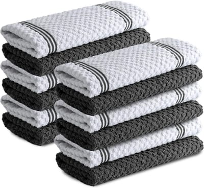 Set van 12 Keukendoeken - 100% Katoen Badstof - Ultra Absorberend & Zacht - Vaatdoeken 38x64 cm Grijs