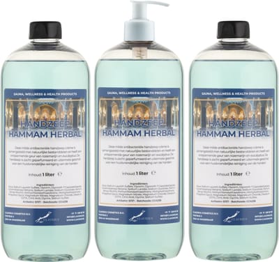 Handzeep Hammam Herbal 1 liter - set van 3 stuks - met gratis pomp - Voordeelverpakking