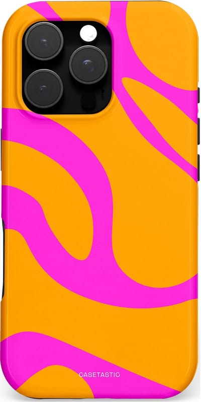 Casetastic Hoesje Geschikt voor Apple iPhone 16 Pro Magsafe - Stijlvolle Beschermende Duo-layer Case - Zonnige Zebra Roze-Oranje