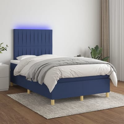 vidaXL - Boxspring - met - matras - en - LED - stof - blauw - 120x200 - cm