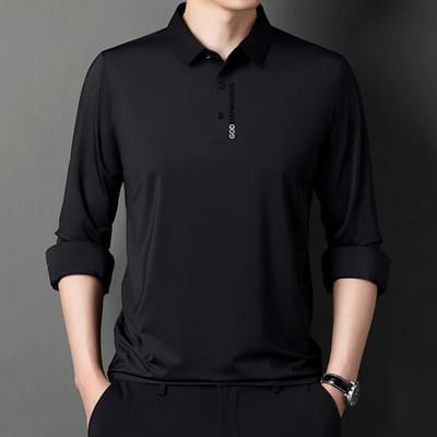 T-shirt à revers à manches longues Sous-vêtement pour garçon T-shirt imprimé fin printemps et automne Polo pour homme Tendance XXXXL black