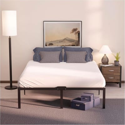 Stabiel Metalen Bedframe 120x200 cm met Lattenbodem en Grote Opbergruimte – Hoogte 45 cm – Zwart Modern Design, Eenvoudige Montage, Duurzaam Stalen Onderstel
