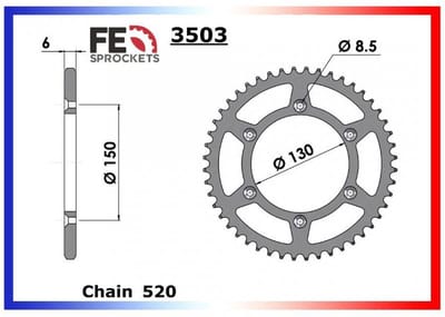 Couronne transmission FE pour moto Yamaha 250 YZ 2T 1999 à 2021 50 dts P520 Neuf