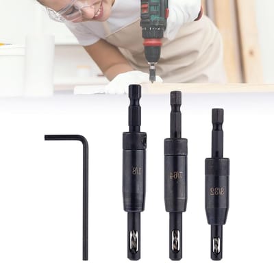 Set van 3 Zelfcentrerende Boorbits voor Scharnieren - 3/32", 7/64" en 1/8" - Geschikt voor Houtbewerking en Metalen Bevestigingen met Inbussleutel