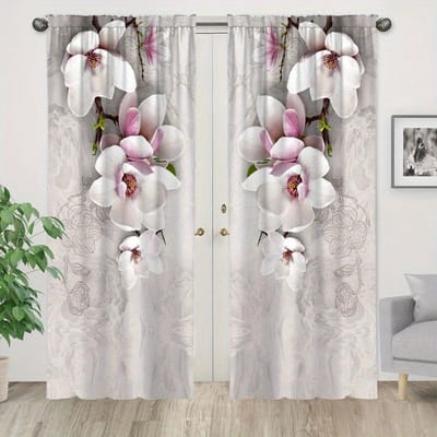 3D Driedimensionaal Bloemenpatroon Gordijnen voor Woonkamer Ringtop Raambekleding Set voor Studiekamer en Huisdecoratie W50H60(CM)x2PCS&Grommet Top