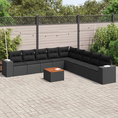vidaXL - 10-delige - Loungeset - met - kussens - poly - rattan - zwart