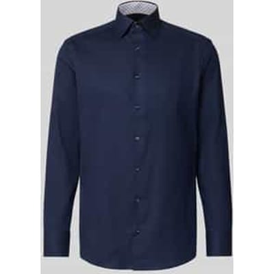 OLYMP Luxor modern fit overhemd - structuur - marine blauw - Strijkvrij - Boordmaat: 40