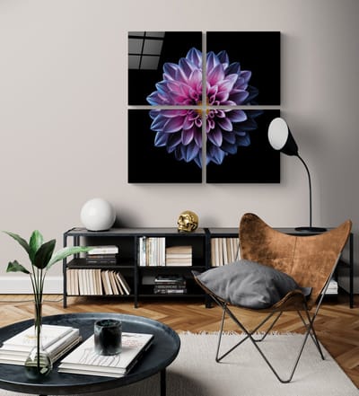 Paarse bloemen Quadro glas schilderij