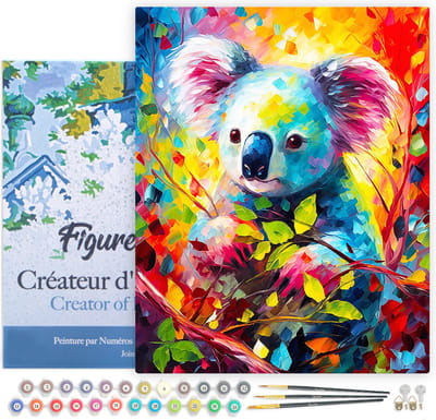 Figured'Art Schilderen op Nummer Volwassenen met lijst Kleurrijke Abstracte Koala- Handwerk acrylverf Kit DIY Compleet - 40x50cm Canvas al ingelijst