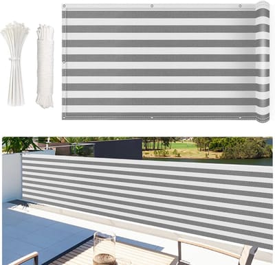 Balkonscherm - Inkijkbescherming - Privacy Vergroten - Scheurvast Polyester - 90 x 600 cm - Grijs-wit gestreept