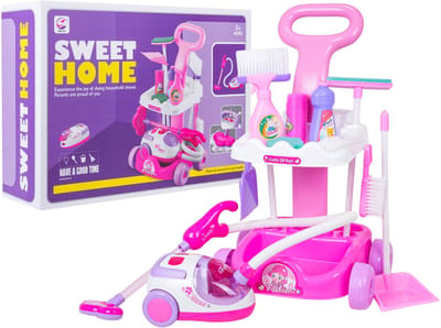 Playos® - Schoonmaaktrolley - Roze - met Licht en Geluid - Inclusief Accessoires - Rollenspel Speelgoed - Educatief - Huidhouden