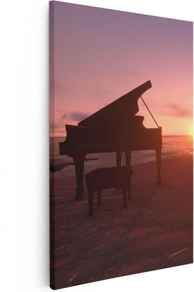 Artaza Canvas Schilderij Zonsondergang Zee - 20x30 cm - Klein - Wanddecoratie Strand - Muurdecoratie Piano - Kamer Accessoires