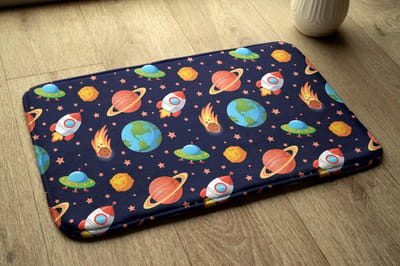 Coloray Vloerkleed voor Kinderkamer - Marine Woonkamer Tapijt - Ruimte En Raketten Klein Vloerkleed - Oranje Accenten Slaapkamer Tapijt - Antislip Vloerkleed Voor Kinderen - 75x45 cm