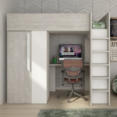 Vente-unique Hoogslaper hout lichtgrijs, wit 90 x 200 cm
