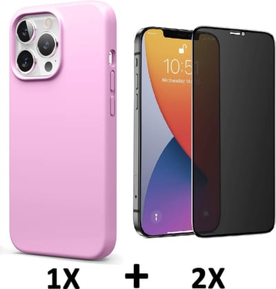 HB Hoesje Geschikt voor Apple iPhone 13 Pro - Roze / 2X Privacy Glazen Screenprotector - Siliconen Back Cover