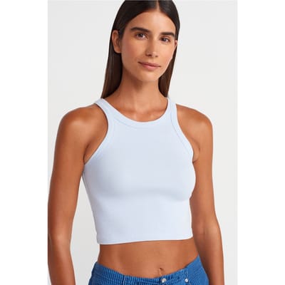 Geribbelde katoenen sweater zonder mouwen Crop Top
