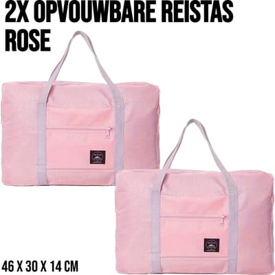 2 Stuks Opvouwbare Reistas Weekendtas Op Koffer Standtas Reis Tas Handbaggage Opbergtas Sporttas - 46 x 30 x 14 cm Kleur Rose