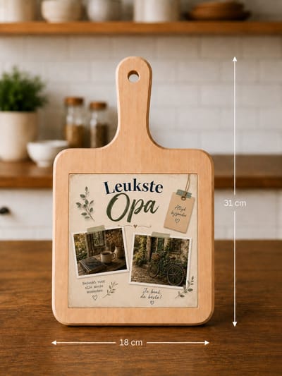 Kaasplank Leukste Opa – Houten Serveerplank met Tegel 15x15 cm – Cadeau voor Opa – Plank 18x31 cm