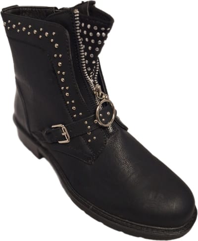 LUCKYSHOES-BIKERBOOTS-1 RIEMPJE MET GESP=FRONTSIERZIPPER-LUXE STUDSVERDELING-39