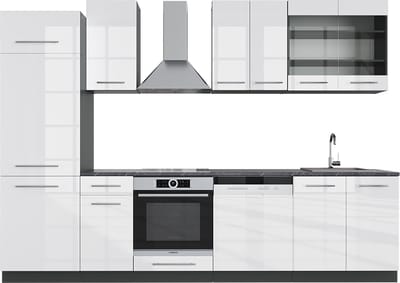 Vicco Fame-Line Complete keukeneenheid – 300 cm, WB Antraciet Wit hoogglans/antraciet