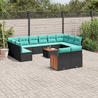 vidaXL - 13-delige - tuinbankset - met - kussens - van - zwart - polyrotan