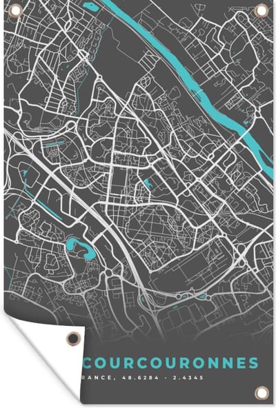 Muurdecoratie Évry-Courcouronnes - Frankrijk - Stadskaart - Kaart - Plattegrond - 120x180 cm - Tuinposter - Tuindoek