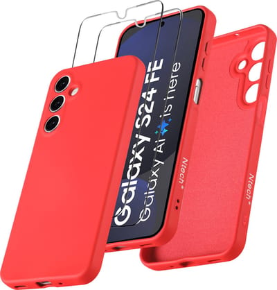 Hoesje geschikt voor Samsung Galaxy S24 FE Hoesje siliconen Rood zacht siliconen hoesje TPU - met Screenprotector voor Samsung S24 FE - 2 stuks