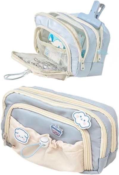 Etui - Pennenzak - Pennenetui - Etui school - Grote Pennenetui met 3 Patches – School Etui met Meerdere Vakken - Canvas Potlood Etui met Rits - Pennenhouder Organizer voor School - Kantoor en Studie