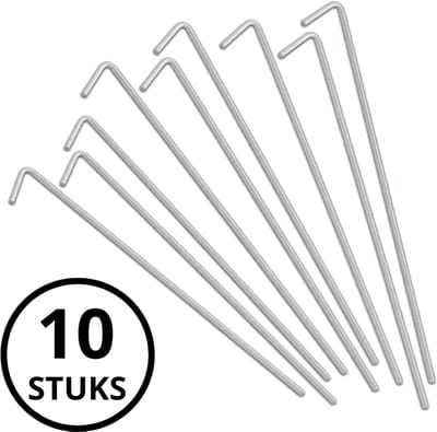 Haringen / Tentankers Staal 22 cm – Set van 10 – Extra Sterk – Haak Haringen Ø4 mm – Zilverkleurig – Voor Tent, Tarp en Grondzeil